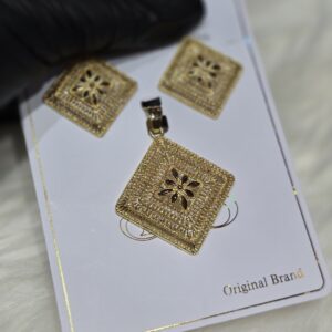 Alternative view of Vintage Gold Filigree Diamond-Shape Pendant & Earring Set