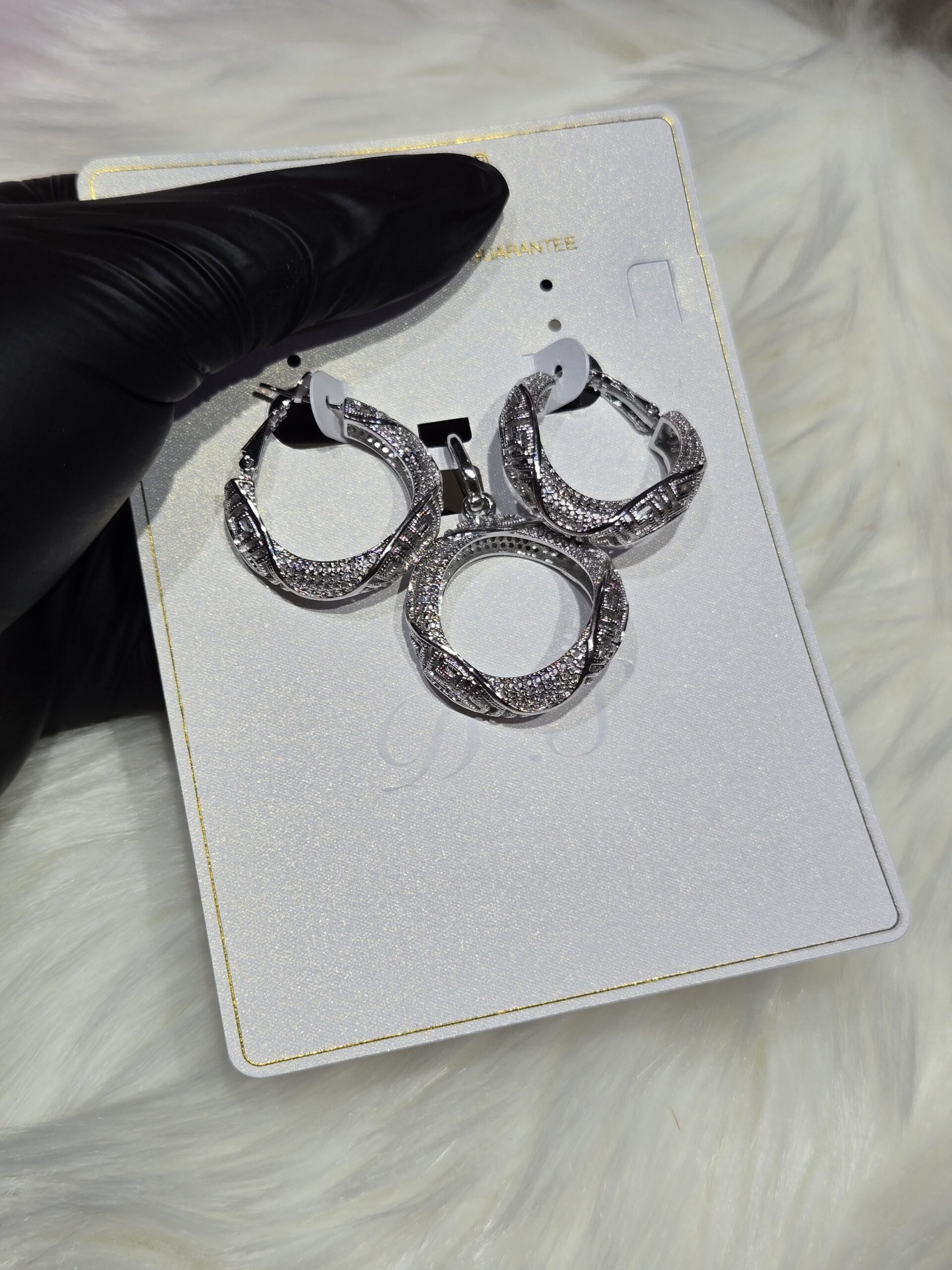 Silver Twisted Infinity Hoop Earrings & Pendant Set – Crystal Pavé - Image 2