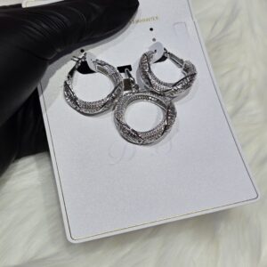 Silver Twisted Infinity Hoop Earrings & Pendant Set – Crystal Pavé