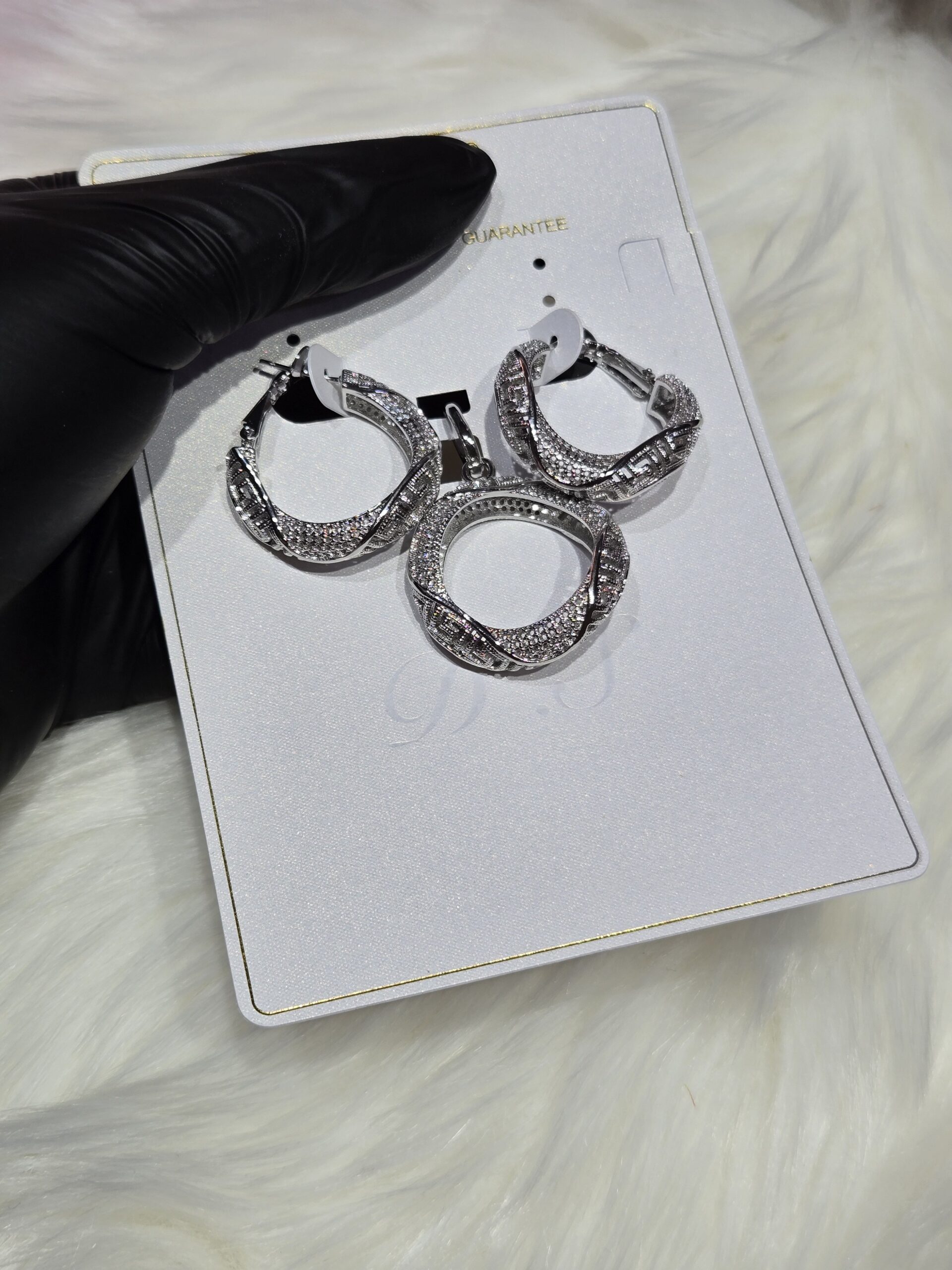 Silver Twisted Infinity Hoop Earrings & Pendant Set – Crystal Pavé
