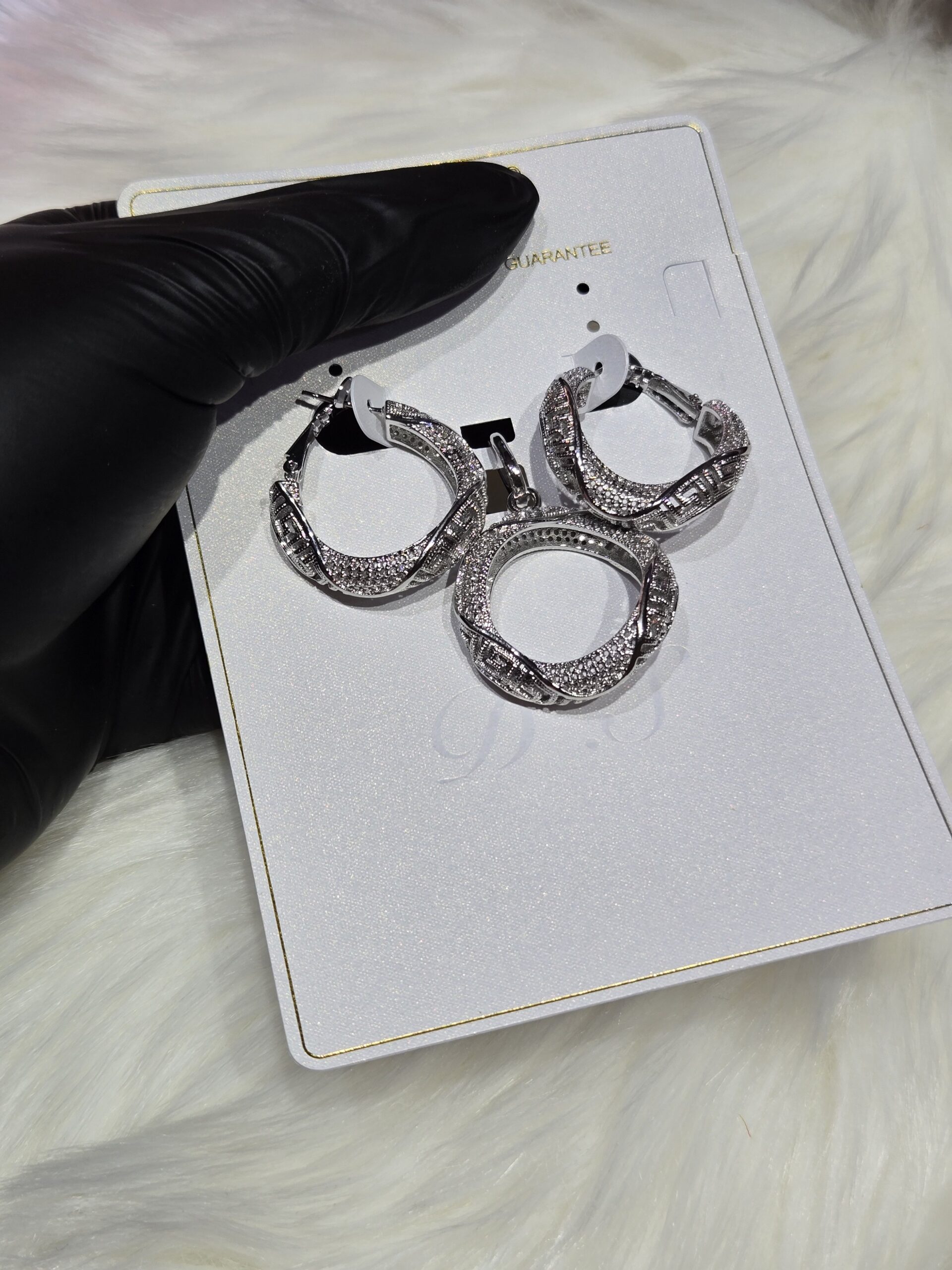 Silver Twisted Infinity Hoop Earrings & Pendant Set – Crystal Pavé - Image 3