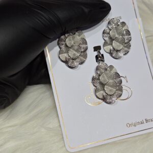 Alternative view of Silver Ripple Disc Statement Jewelry Set – Sculptural 3-Piece Collection