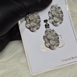 Silver Ripple Disc Statement Jewelry Set – Sculptural 3-Piece Collection