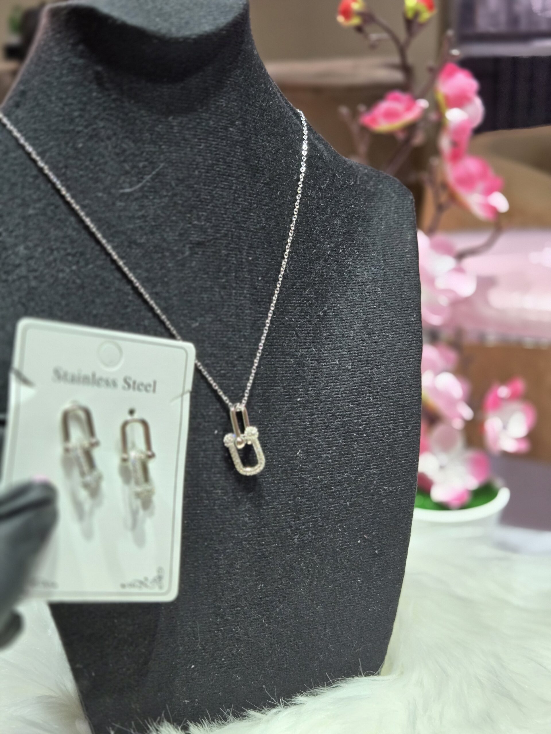 Silver Minimalist Hook Statement Jewelry Set - Image 4