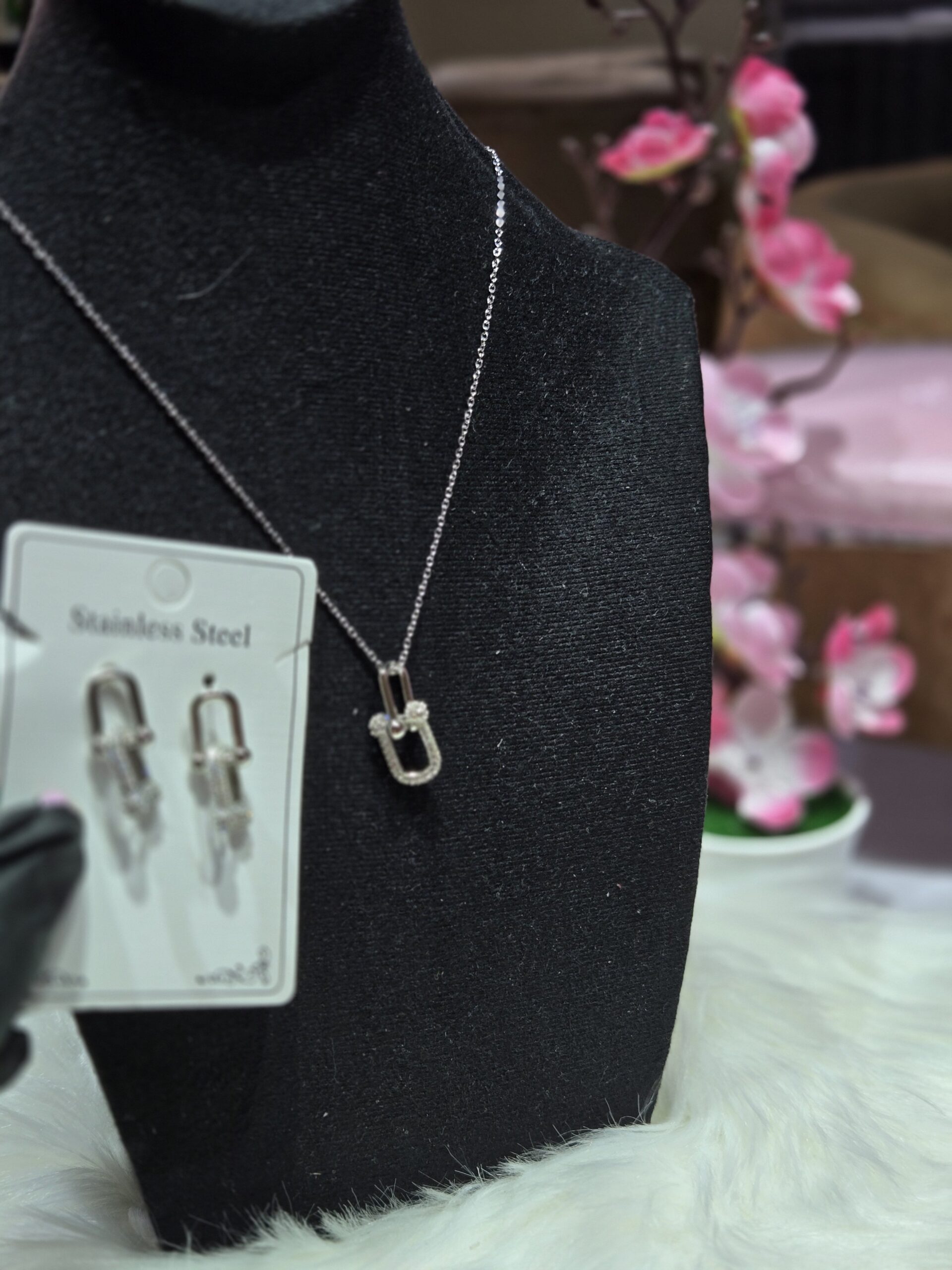 Silver Minimalist Hook Statement Jewelry Set - Image 3