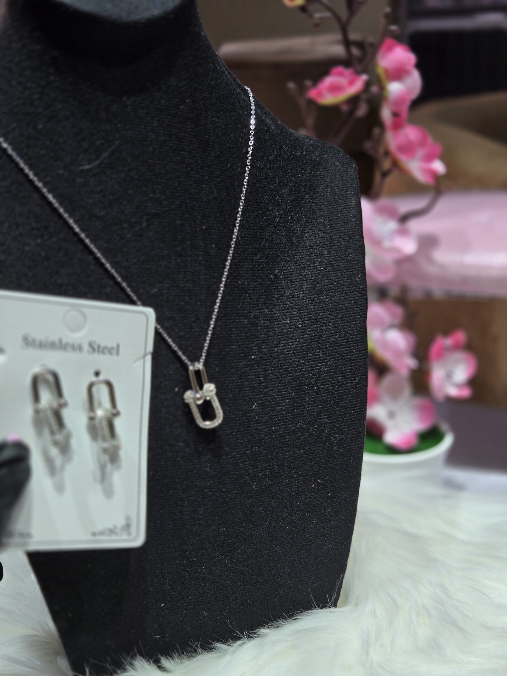 Silver Minimalist Hook Statement Jewelry Set - Image 2